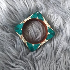 Geometric turquoise and silver bracelet